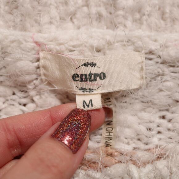 Entro Fuzzy Eyelash Chenille Stripe Sweater Cream Pullover Soft Cozy Knit Size M - Picture 9 of 13